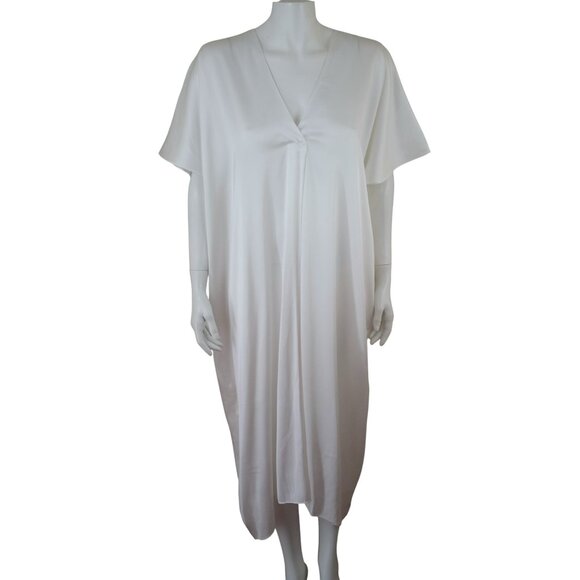 GLAM White Caftan Kaftan Patio Maxi Dress Dolman Sleeve Hi Low Hem Oversized - Picture 1 of 7